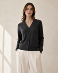 SENMERE charcoal cashmere cardigan front view